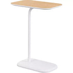 Tavolino laterale HomeStock Belmont a C in rovere chiaro con finitura impiallacciata effetto legno, scorrevole sotto il divano o il letto, tavolino moderno con base in metallo