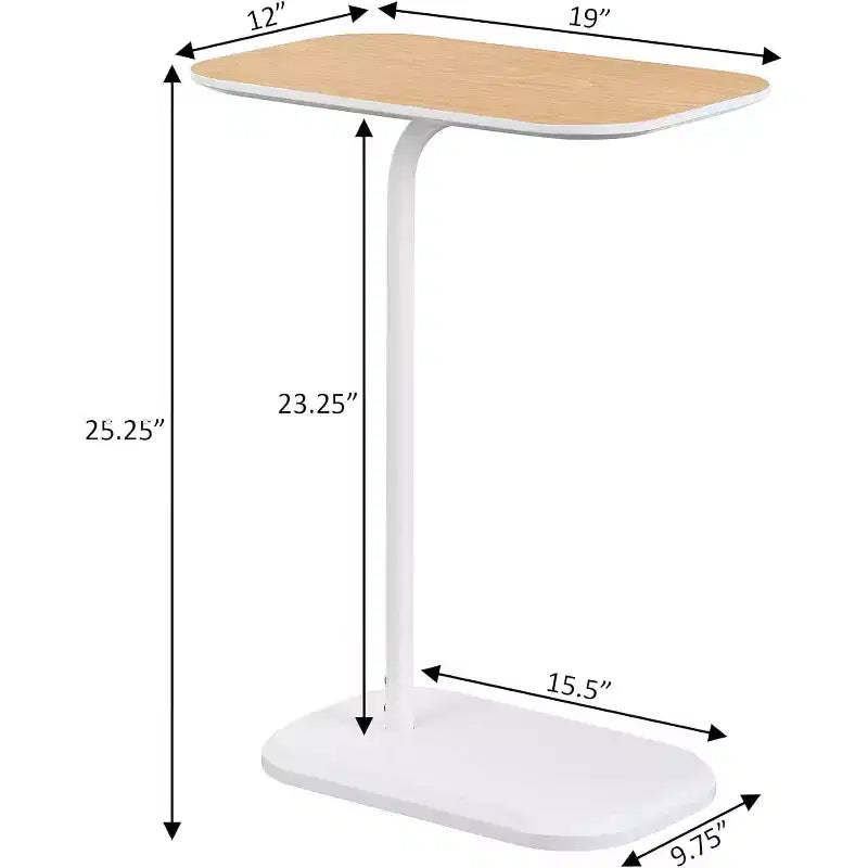 Tavolino laterale HomeStock Belmont a C in rovere chiaro con finitura impiallacciata effetto legno, scorrevole sotto il divano o il letto, tavolino moderno con base in metallo