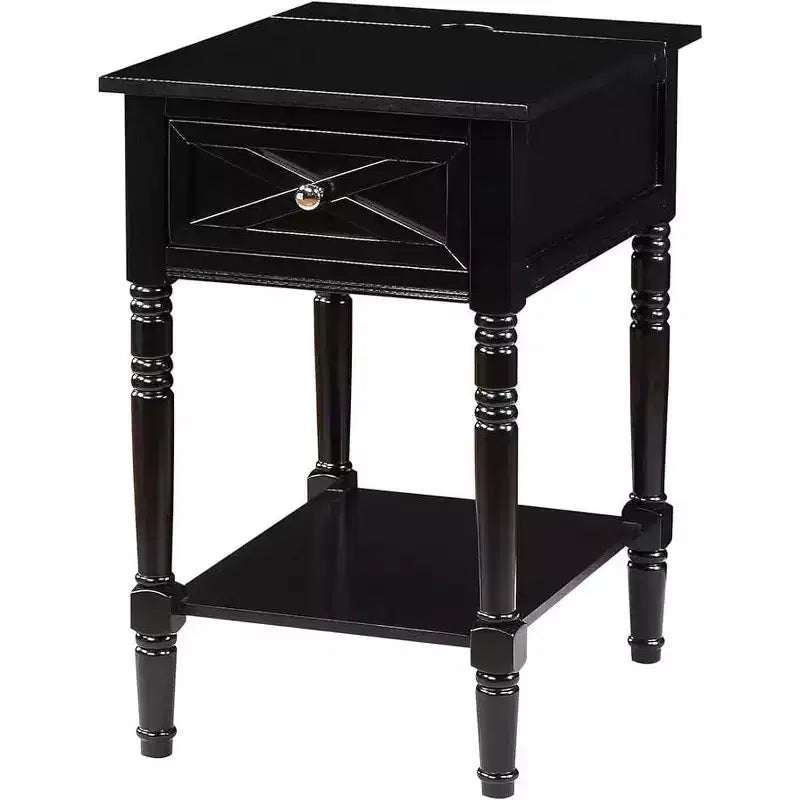 Tavolino HomeStock Belmont con Stazione di Ricarica Nascosta, 2 Prese, 2 Porte USB, Cassetto e Ripiano, Elegante Tavolino d'Appoggio per la Casa