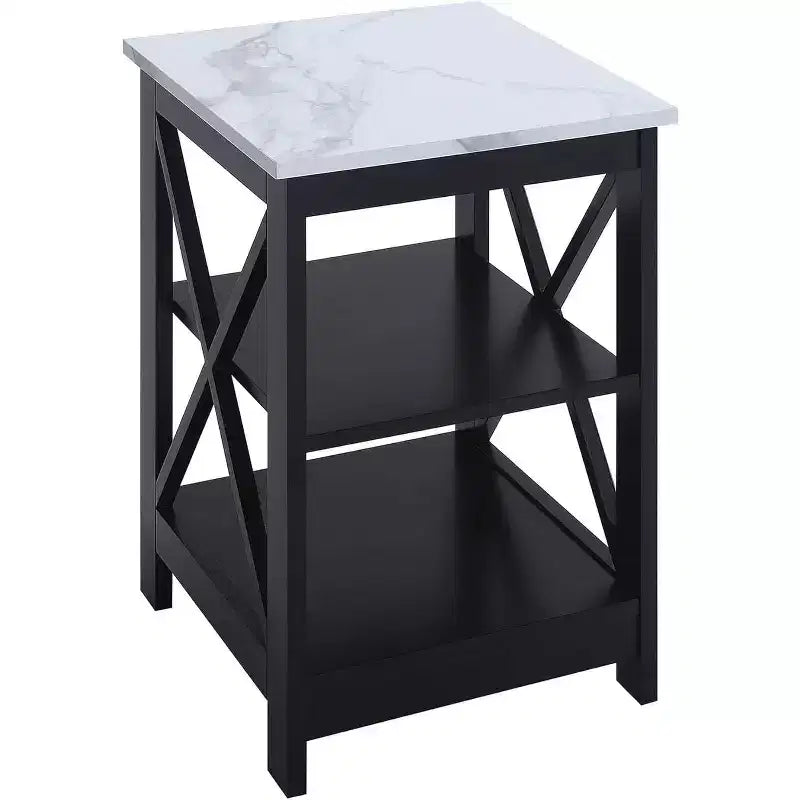 HomeStock Belmont Tavolino con Tre Ripiani Aperti e Pannelli a X, Tavolino Laterale Contenitore in Stile Transizionale per Arredamento Costiero o Rustico
