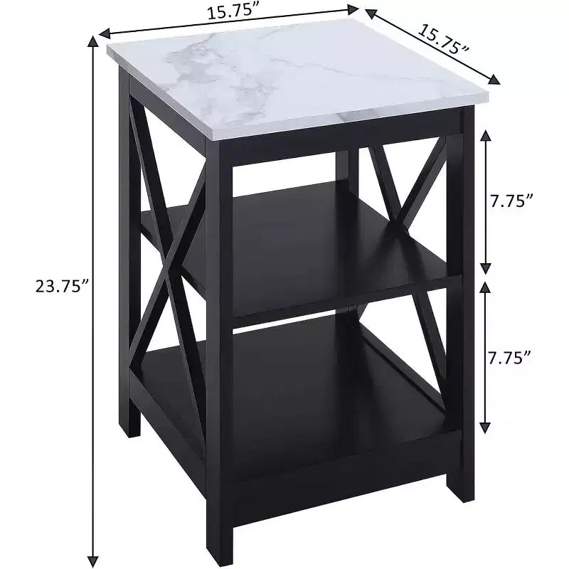 HomeStock Belmont Tavolino con Tre Ripiani Aperti e Pannelli a X, Tavolino Laterale Contenitore in Stile Transizionale per Arredamento Costiero o Rustico