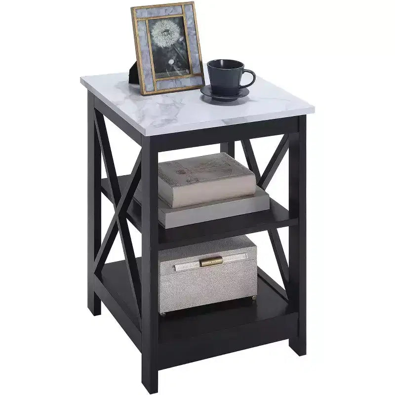 HomeStock Belmont Tavolino con Tre Ripiani Aperti e Pannelli a X, Tavolino Laterale Contenitore in Stile Transizionale per Arredamento Costiero o Rustico