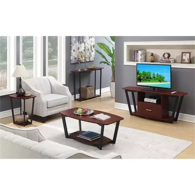HomeStock Belmont Tavolino minimalista con lati in vetro temperato, superficie superiore elegante e ripiano inferiore aperto per riviste o libri