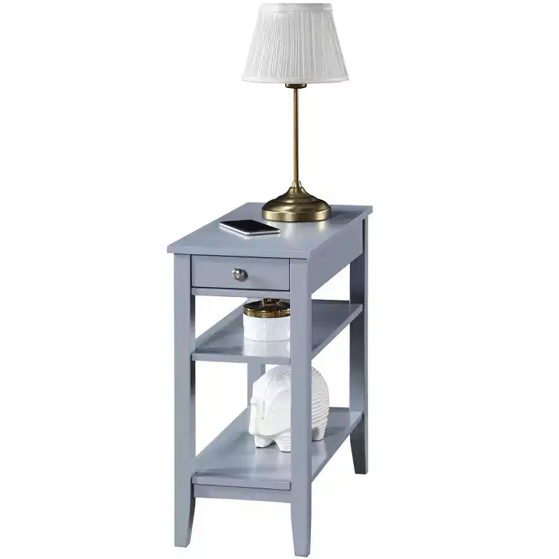 Tavolino Belmont HomeStock con cassetto liscio, pomello in nichel e tre ripiani, tavolino laterale transizionale per soggiorno o ufficio