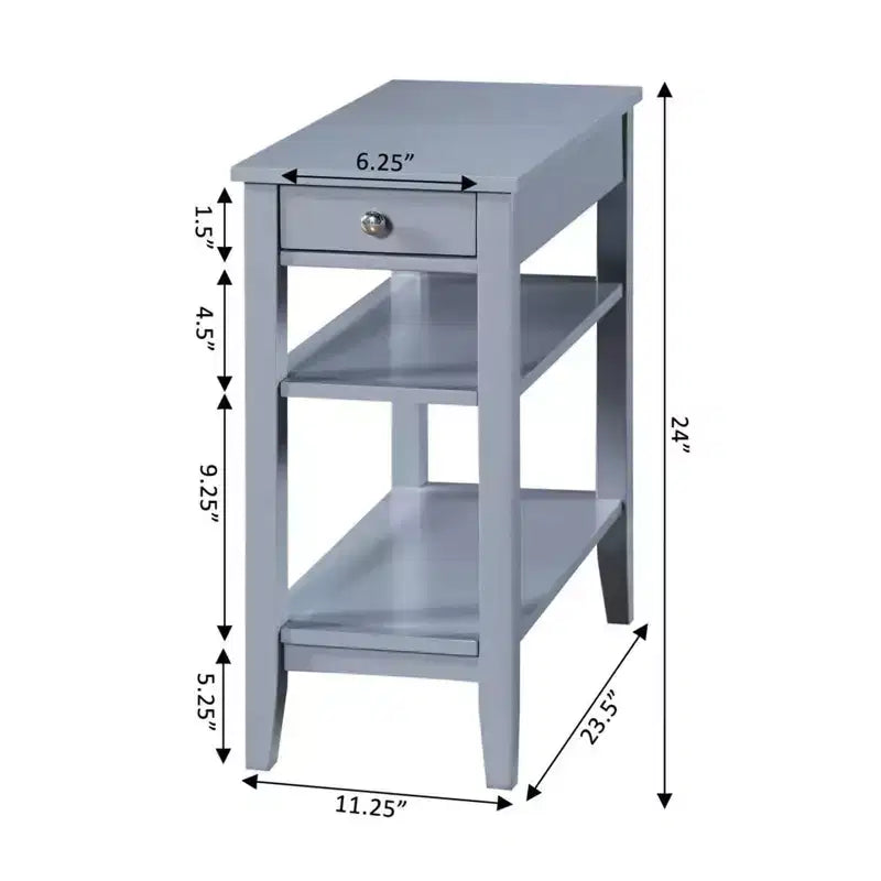 Tavolino Belmont HomeStock con cassetto liscio, pomello in nichel e tre ripiani, tavolino laterale transizionale per soggiorno o ufficio