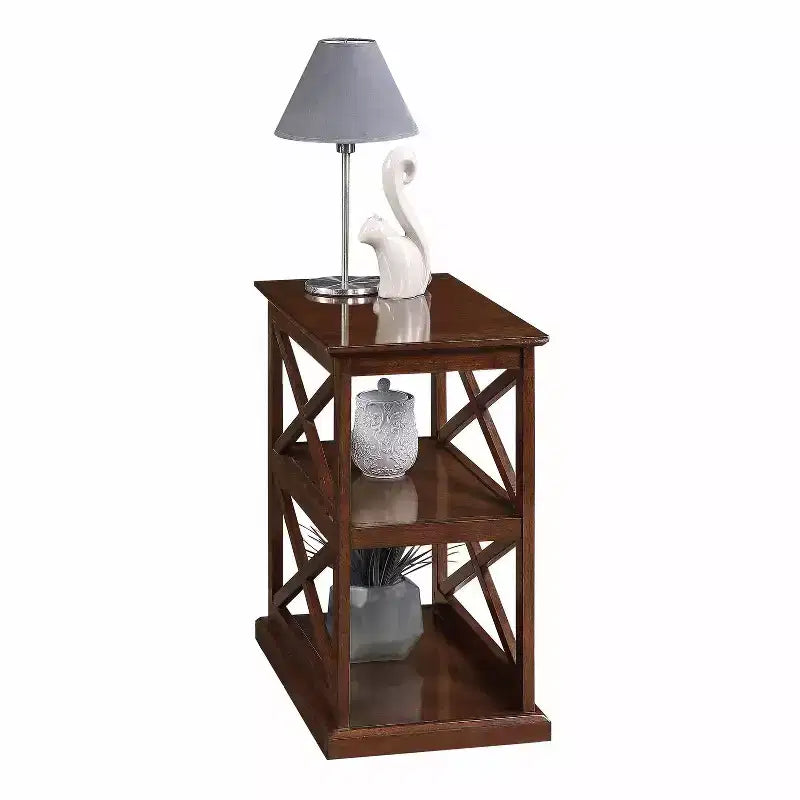 HomeStock Belmont, tavolino da divano con ripiani, moderno, stile coloniale, a tre livelli, in legno massello con bordi smussati, per salotto