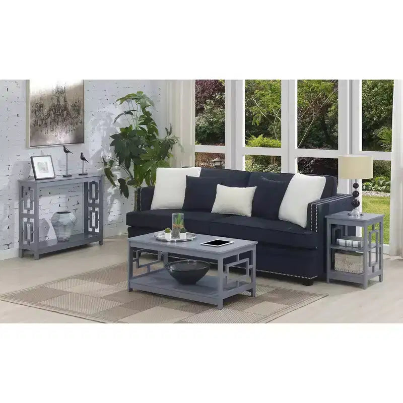 Tavolino finale quadrato Belmont di HomeStock con design a concetto aperto, ripiani spaziosi e struttura simmetrica, tavolino moderno d'appoggio per soggiorno