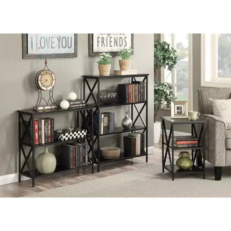 Tavolino HomeStock Belmont in vetro con ripiano, fianchi in vetro temperato, piano spazioso e ripiano inferiore per libri e accessori