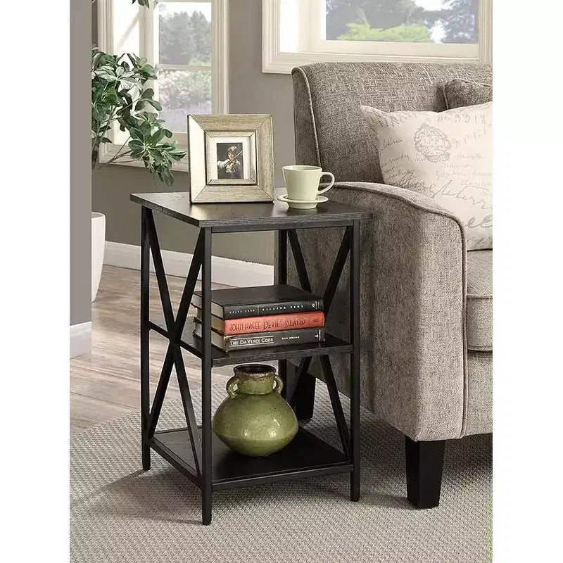 Tavolino HomeStock Belmont in vetro con ripiano, fianchi in vetro temperato, piano spazioso e ripiano inferiore per libri e accessori