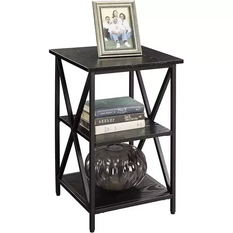 Tavolino HomeStock Belmont in vetro con ripiano, fianchi in vetro temperato, piano spazioso e ripiano inferiore per libri e accessori