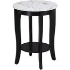 HomeStock Belmont comodino con cassetto e ripiano estraibile, elegante piano effetto marmo con finitura nera, tavolino contenitore di design per il soggiorno