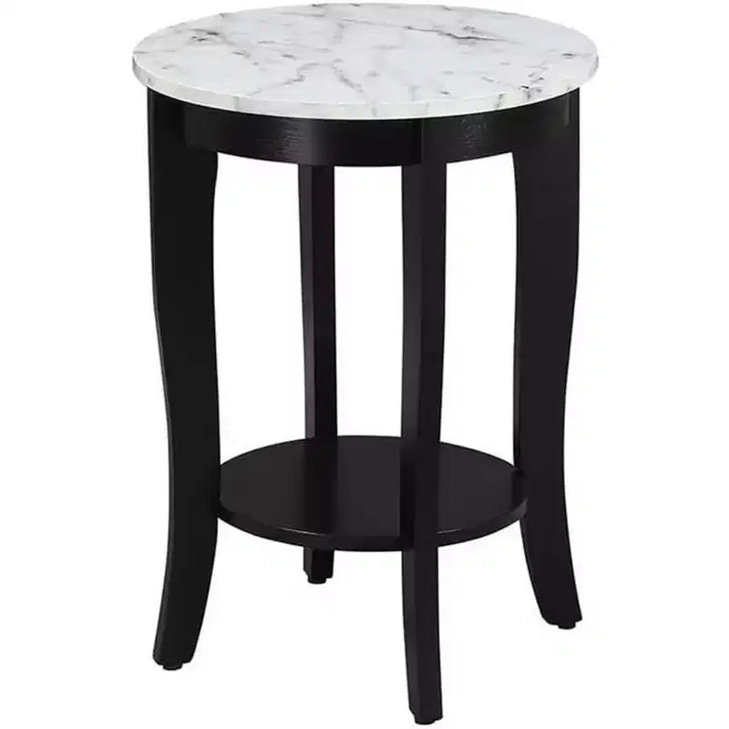 HomeStock Belmont comodino con cassetto e ripiano estraibile, elegante piano effetto marmo con finitura nera, tavolino contenitore di design per il soggiorno