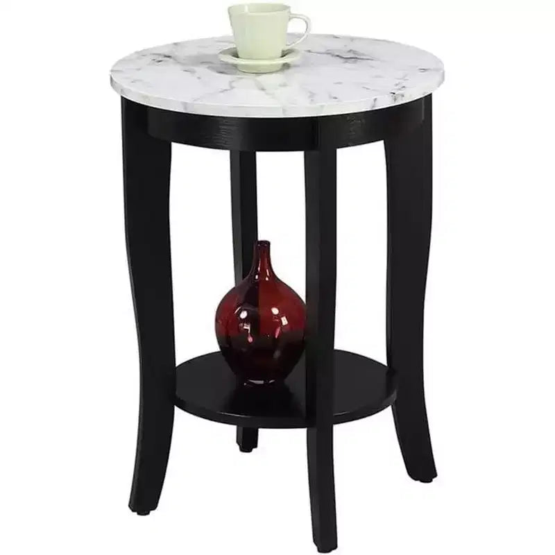 HomeStock Belmont comodino con cassetto e ripiano estraibile, elegante piano effetto marmo con finitura nera, tavolino contenitore di design per il soggiorno