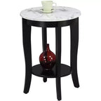 HomeStock Belmont comodino con cassetto e ripiano estraibile, elegante piano effetto marmo con finitura nera, tavolino contenitore di design per il soggiorno