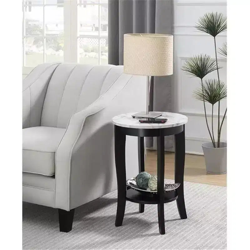 HomeStock Belmont comodino con cassetto e ripiano estraibile, elegante piano effetto marmo con finitura nera, tavolino contenitore di design per il soggiorno
