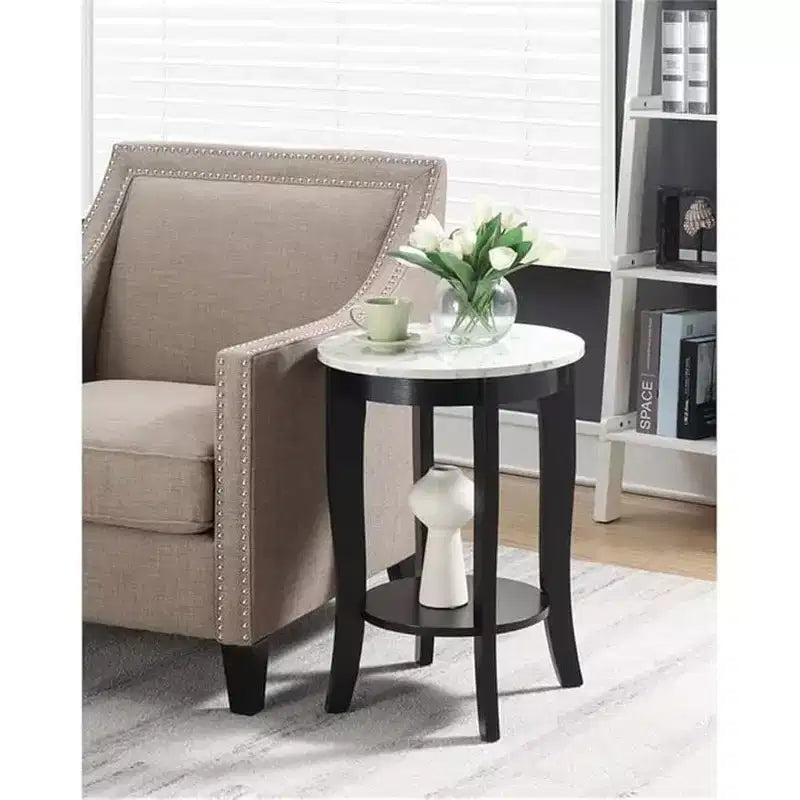 HomeStock Belmont comodino con cassetto e ripiano estraibile, elegante piano effetto marmo con finitura nera, tavolino contenitore di design per il soggiorno