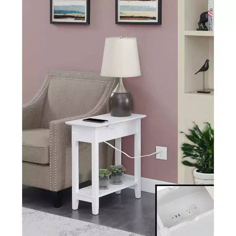 HomeStock Belmont Tavolino Slim con Coperchio a Scomparsa e Vano Portaoggetti Nascosto, Stazione di Ricarica Integrata, Porte USB e Foro per la Gestione dei Cavi