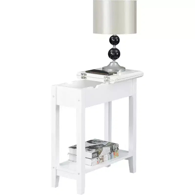 HomeStock Belmont Tavolino Slim con Coperchio a Scomparsa e Vano Portaoggetti Nascosto, Stazione di Ricarica Integrata, Porte USB e Foro per la Gestione dei Cavi