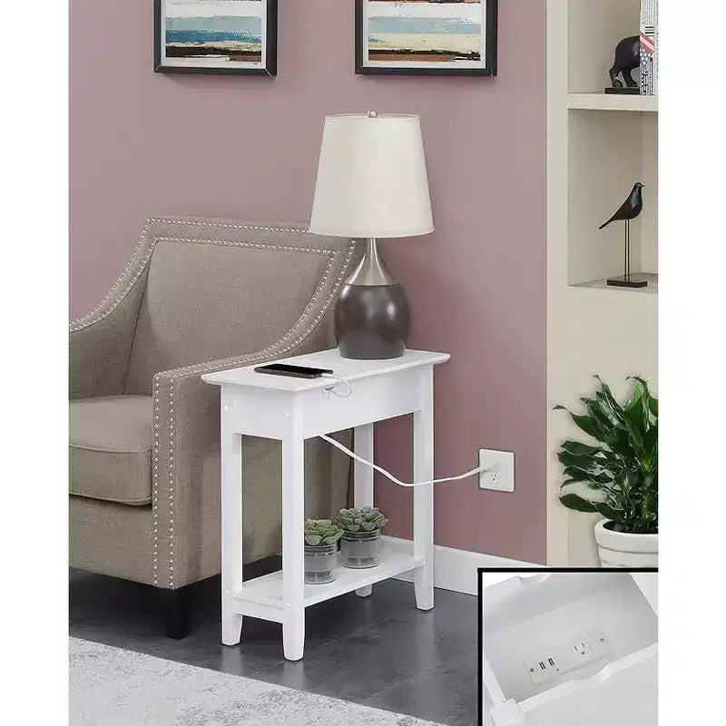 HomeStock Belmont Tavolino Slim con Coperchio a Scomparsa e Vano Portaoggetti Nascosto, Stazione di Ricarica Integrata, Porte USB e Foro per la Gestione dei Cavi