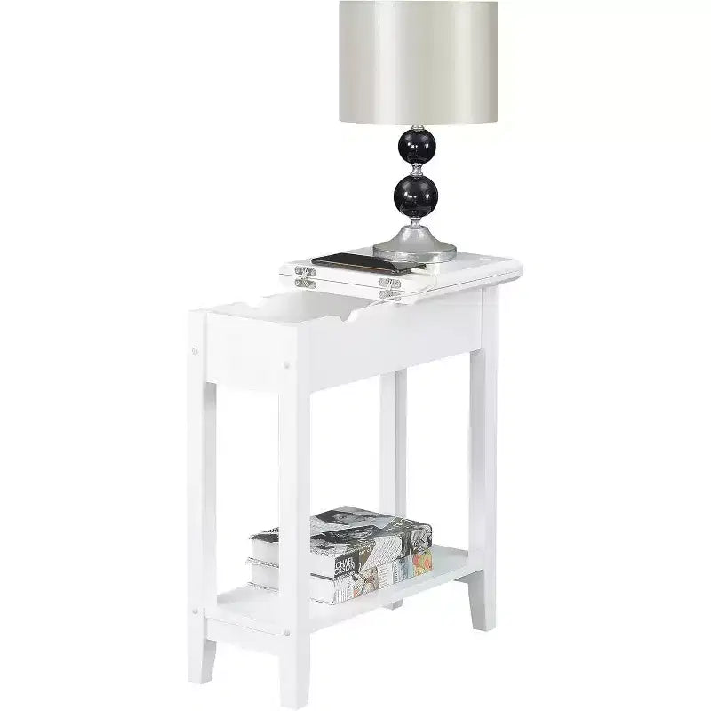 HomeStock Belmont Tavolino Slim con Coperchio a Scomparsa e Vano Portaoggetti Nascosto, Stazione di Ricarica Integrata, Porte USB e Foro per la Gestione dei Cavi