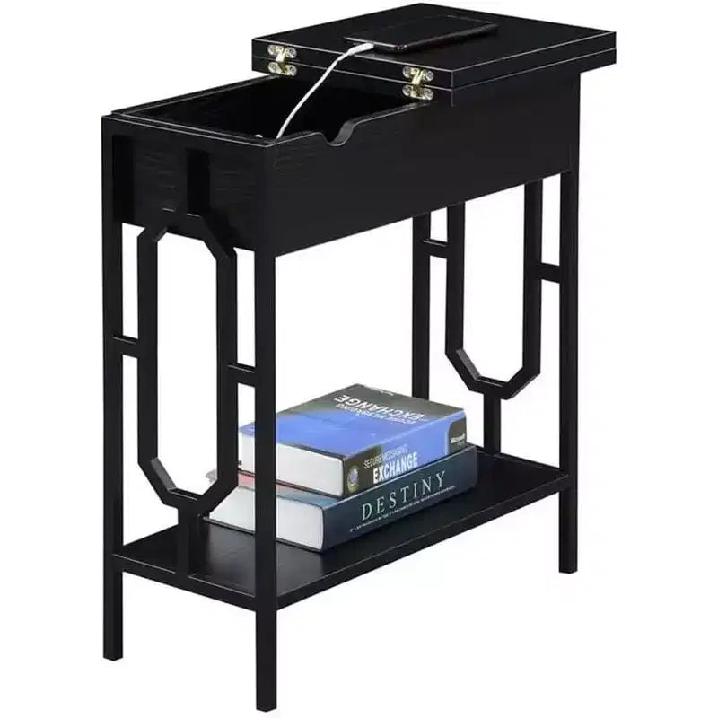 Tavolino HomeStock Belmont Flip Top con Stazione di Ricarica Nascosta, Due Prese, Due Porte USB e Vano Portaoggetti Nascosto