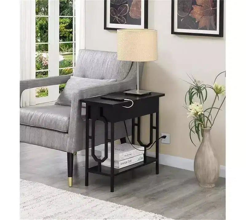 Tavolino HomeStock Belmont Flip Top con Stazione di Ricarica Nascosta, Due Prese, Due Porte USB e Vano Portaoggetti Nascosto