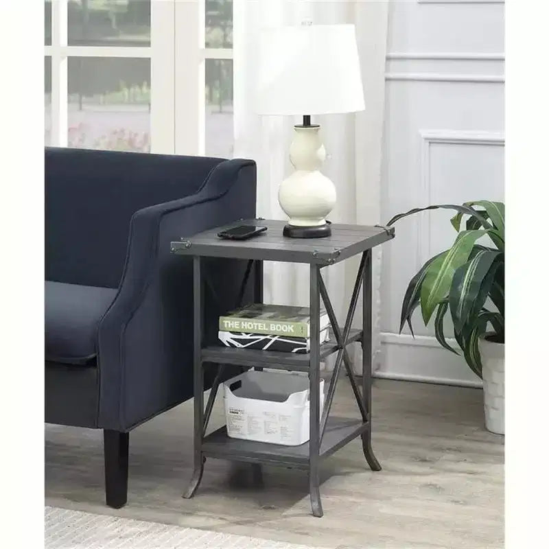 HomeStock Belmont Tavolino da Divano con Ampio Piano, Ripiano Inferiore Aperto, Telaio in Metallo Verniciato a Polvere e Design Rustico Moderno