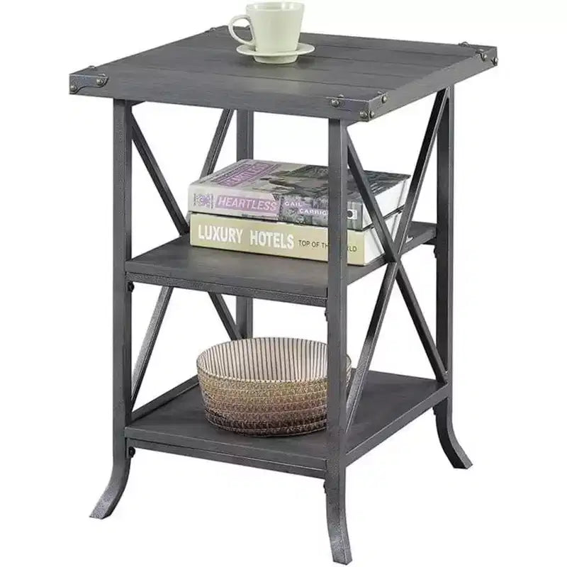 HomeStock Belmont Tavolino da Divano con Ampio Piano, Ripiano Inferiore Aperto, Telaio in Metallo Verniciato a Polvere e Design Rustico Moderno
