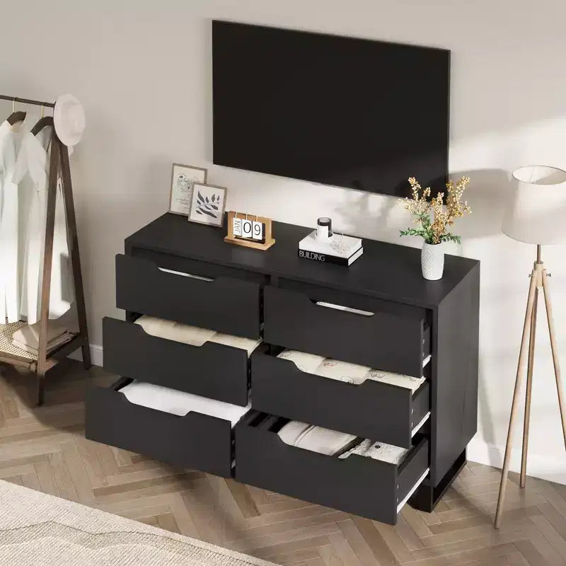 Freestanding Vertical Drawer Cabinet with Storage, 6 Dresser for Bedroom Wooden Closet Storage Chest for Bedroom