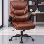 KERDOM Office Chair Computer Desk Chair, PU Leather Swivel Executive Task Chair with Adjustable Height, Brown