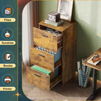 Mobile classificatore verticale in legno a 3 cassetti con serratura GALAXHERO - Organizzazione per l'ufficio e supporto stampante per documenti formato Letter/A4