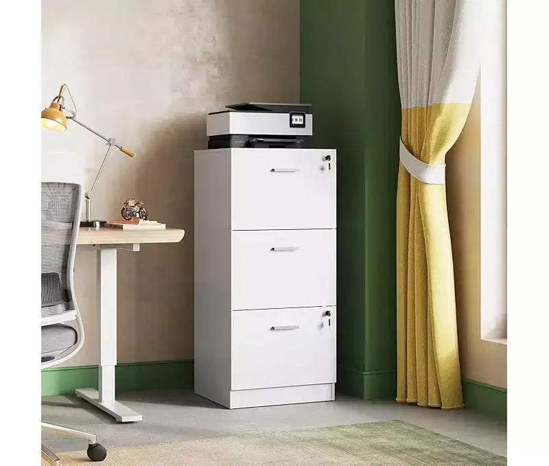 Mobile classificatore verticale in legno a 3 cassetti con serratura GALAXHERO - Organizzazione per l'ufficio e supporto stampante per documenti formato Letter/A4