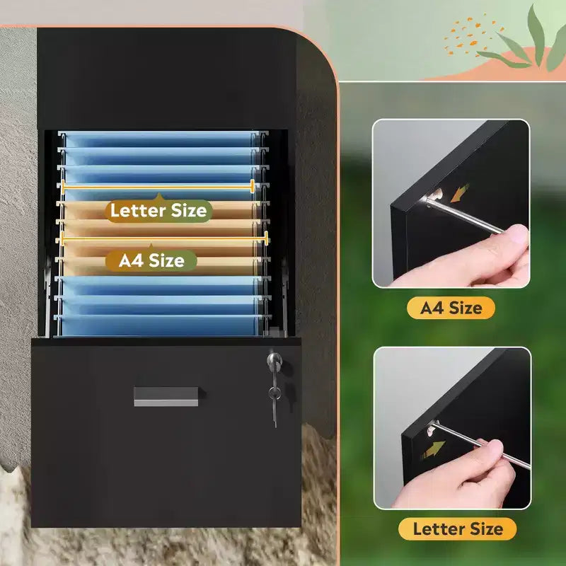 Mobile classificatore verticale in legno a 3 cassetti con serratura GALAXHERO - Organizzazione per l'ufficio e supporto stampante per documenti formato Letter/A4
