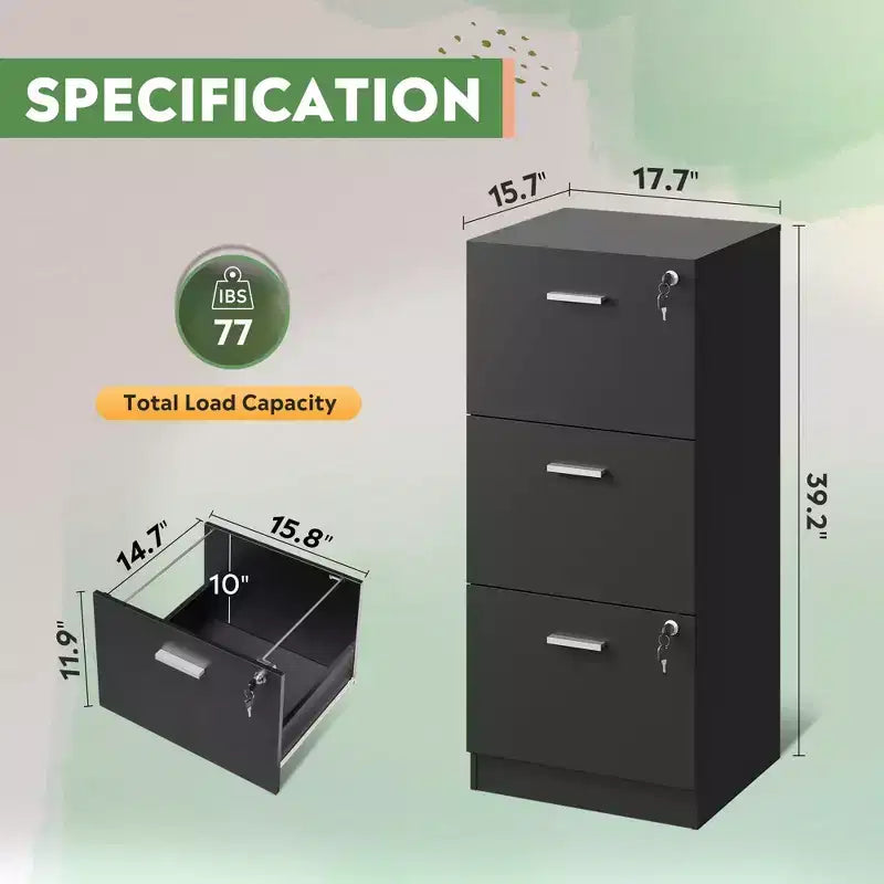Mobile classificatore verticale in legno a 3 cassetti con serratura GALAXHERO - Organizzazione per l'ufficio e supporto stampante per documenti formato Letter/A4