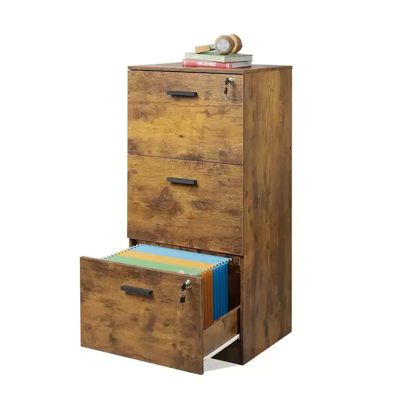 Mobile classificatore verticale in legno a 3 cassetti con serratura GALAXHERO - Organizzazione per l'ufficio e supporto stampante per documenti formato Letter/A4