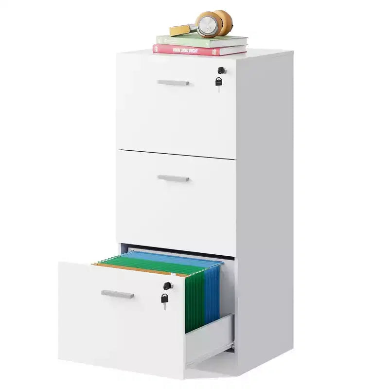 Mobile classificatore verticale in legno a 3 cassetti con serratura GALAXHERO - Organizzazione per l'ufficio e supporto stampante per documenti formato Letter/A4