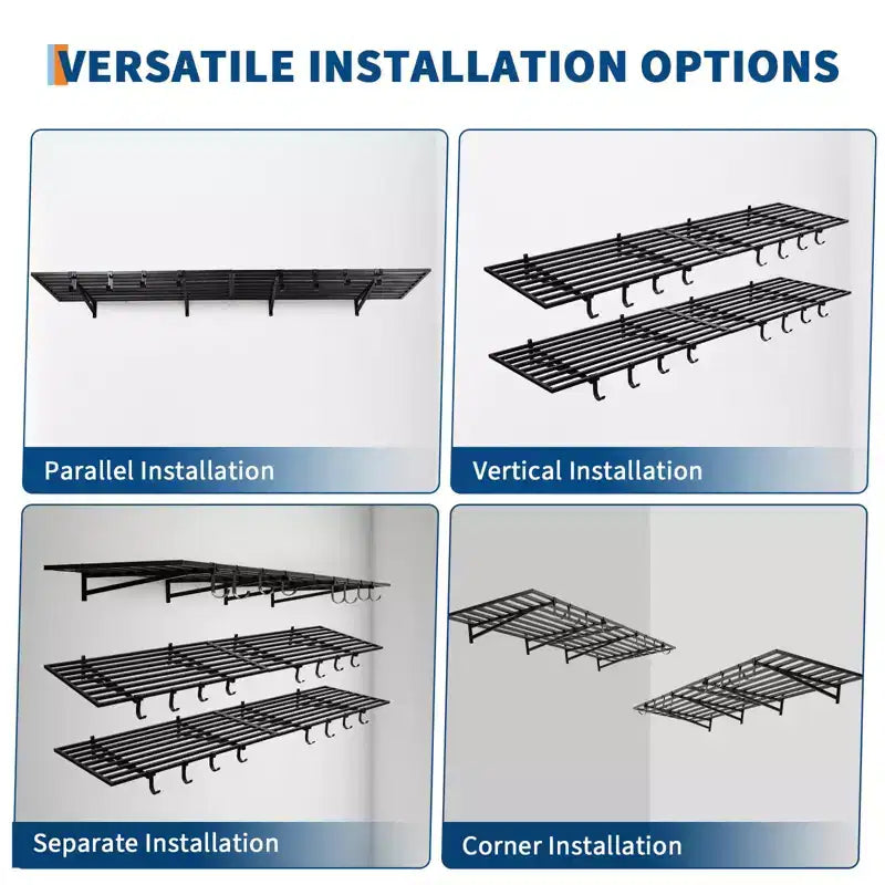 Confezione da 2 Ripiani da Garage 60x120cm Montaggio a Parete con Ganci, Scaffali Portaoggetti per Carichi Pesanti 360 kg, Organizzazione Scaffalatura da Parete per Garage