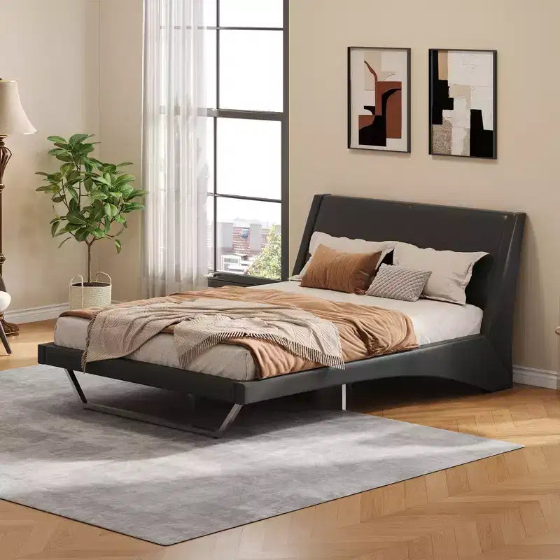 Christopher Knight Home Adrian Moderno Letto Imbottito in Ecopelle con Design a Onda Curva
