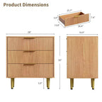 Cassettiera a 3 cassetti per camera da letto, cassettiera a scanalature da 71 cm con maniglie dorate, cassettiera in legno, comodino stretto, organizer per vestiti per camera da letto