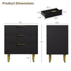 Cassettiera a 3 cassetti per camera da letto, cassettiera a scanalature da 71 cm con maniglie dorate, cassettiera in legno, comodino stretto, organizer per vestiti per camera da letto