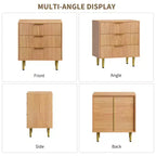 Cassettiera a 3 cassetti per camera da letto, cassettiera a scanalature da 71 cm con maniglie dorate, cassettiera in legno, comodino stretto, organizer per vestiti per camera da letto