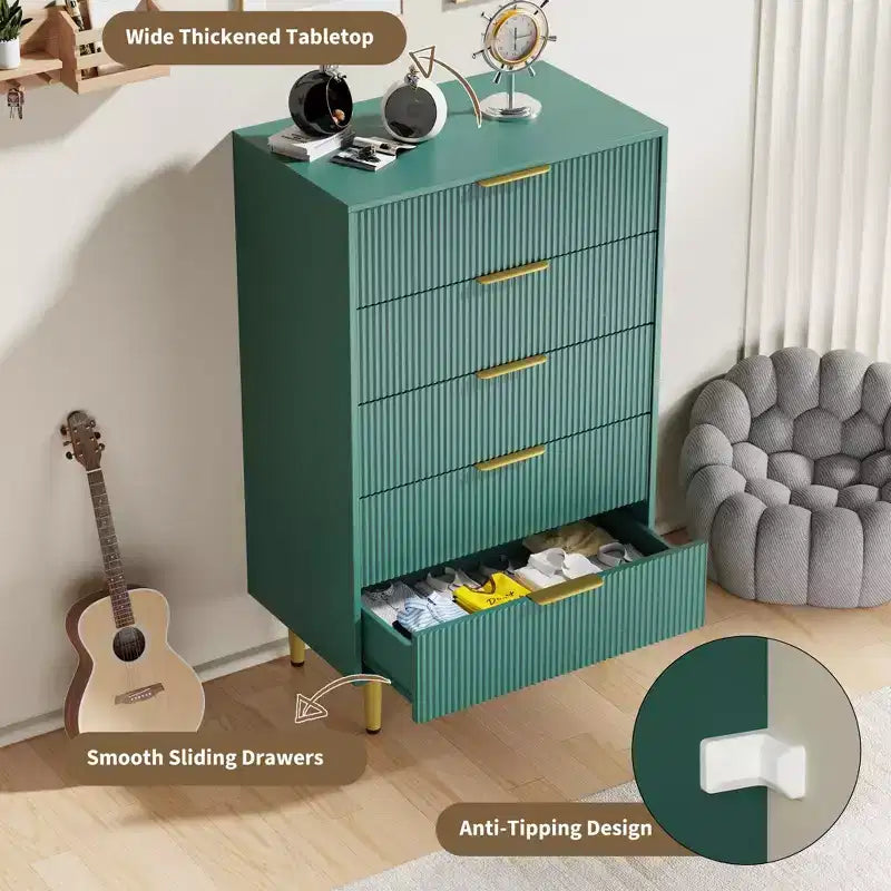 Cassettiera a 3 cassetti per camera da letto, cassettiera a scanalature da 71 cm con maniglie dorate, cassettiera in legno, comodino stretto, organizer per vestiti per camera da letto