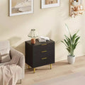 3 Drawer Dresser for Bedroom, 28W Fluted Chest of Drawers with Gold Handles, Wooden Dresser Narrow Nightstand, Clothes Storage Organizer for Bedroom