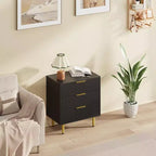 3 Drawer Dresser for Bedroom, 28W Fluted Chest of Drawers with Gold Handles, Wooden Dresser Narrow Nightstand, Clothes Storage Organizer for Bedroom