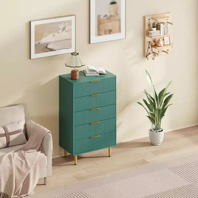 Cassettiera a 3 cassetti per camera da letto, cassettiera a scanalature da 71 cm con maniglie dorate, cassettiera in legno, comodino stretto, organizer per vestiti per camera da letto