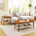 Tavolino da Salotto in Stile Mid-Century da 23 Pollici con Scaffale Contenitore Intrecciato, Tavolino Boho per Soggiorno, Camera da Letto, Patio o Ufficio