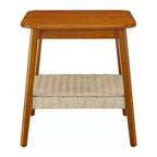 Tavolino da Salotto in Stile Mid-Century da 23 Pollici con Scaffale Contenitore Intrecciato, Tavolino Boho per Soggiorno, Camera da Letto, Patio o Ufficio