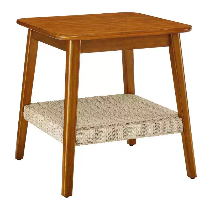Tavolino da Salotto in Stile Mid-Century da 23 Pollici con Scaffale Contenitore Intrecciato, Tavolino Boho per Soggiorno, Camera da Letto, Patio o Ufficio