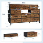 Comò in tessuto da 55" di larghezza con tasca laterale, 14 cassetti e ripiani, struttura robusta, piano in legno