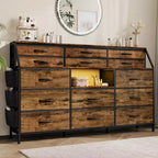 Comò in tessuto da 55" di larghezza con tasca laterale, 14 cassetti e ripiani, struttura robusta, piano in legno